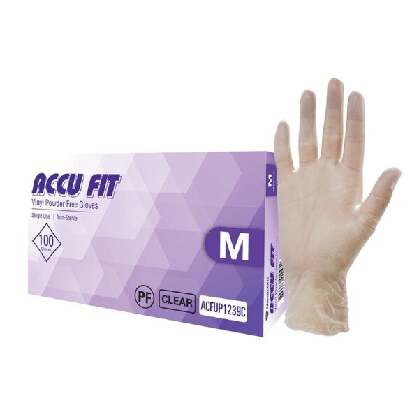 100pcs Medicom Accu Fit Clear Vinyl Gloves Powder Free - Size Large
