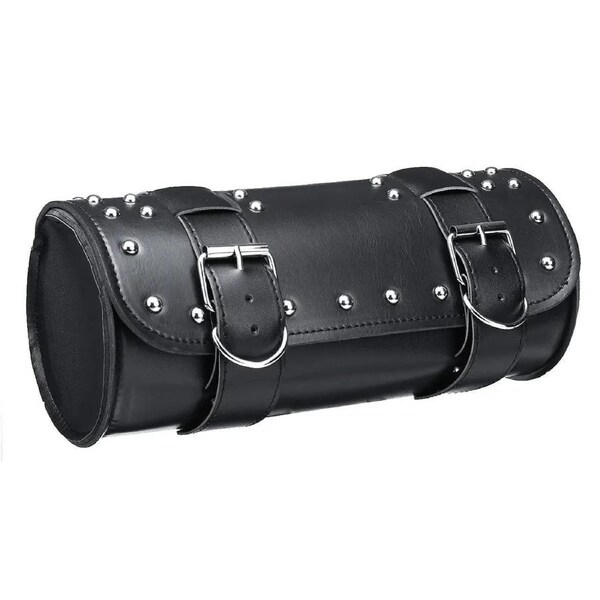 Motorcycle Leather Black Tool Saddle Bag Pannier Handlebar Roll Barrel Saddlebag