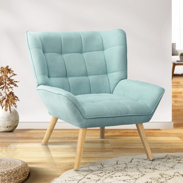 Oikiture Armchair Accent Chairs Sofa Lounge Fabric Upholstered Tub Chair Blue