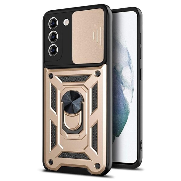For Samsung Galaxy S21 FE Case Sliding Camera Cover Shielding Cover, Gold