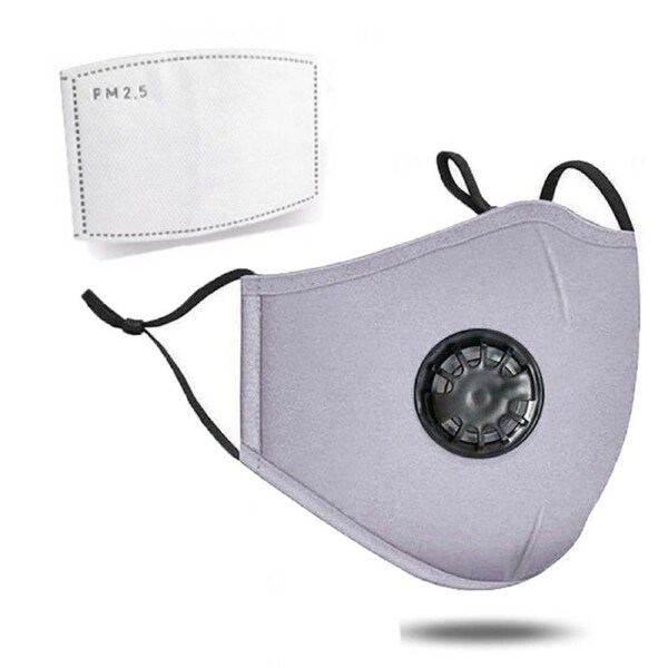 Inkmasters Pure Cotton Washable Reusable Face Mask with Breathing Valve + 1 PM 2.5 Filter, Adjustable ears, Highest Quality - Gray