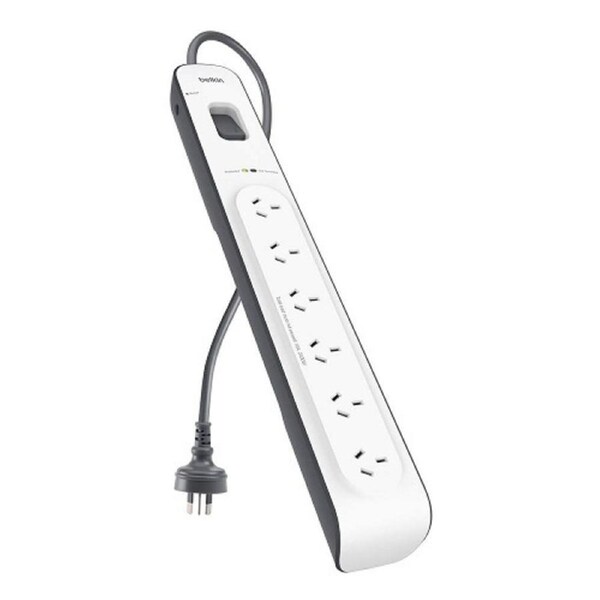 Belkin 6 - Oulet Surge Protection Strip with 2M Power Cord - White/Grey - Protects home and office electronics from dangerous power surges and spikes