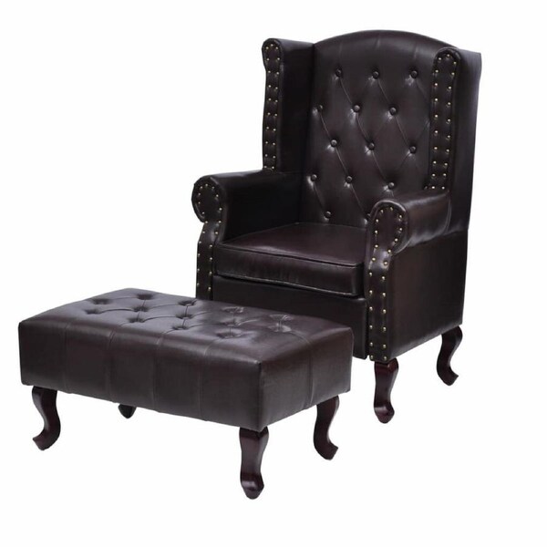 Chesterfield Armchair With Footstool Faux Leather Luxury Chair Tufted Furniture