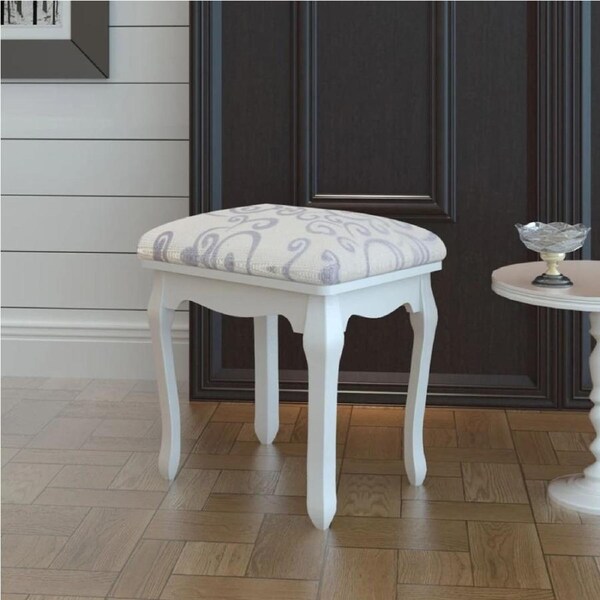 White Dressing Stool Vintage Style Makeup Vanity Chair Padded Seat Furniture