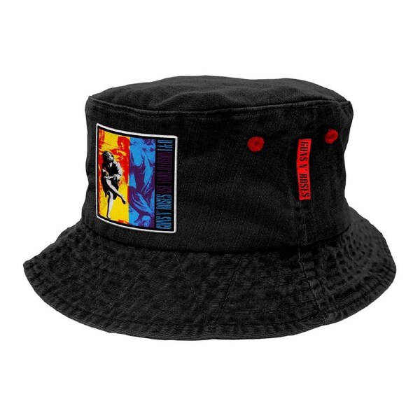 Guns n Roses Bucket Hat Cap Washed Black Woven Patch