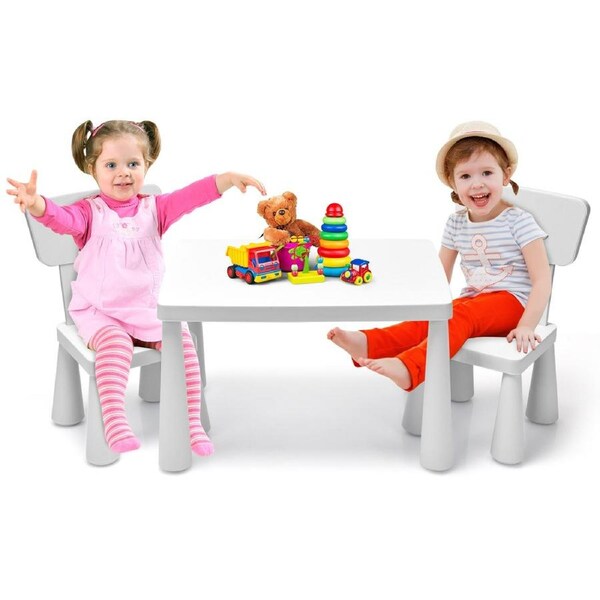 Costway Table & Chairs Set Study Drawing Desk Activity Play Toy Furniture Gift White
