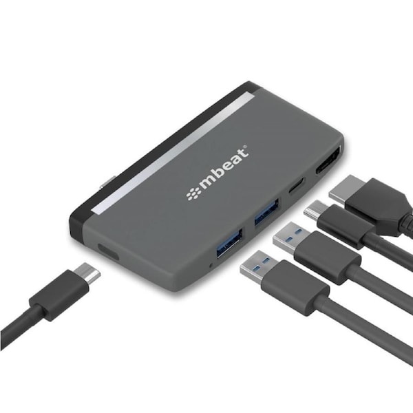 mbeat Essential Pro 5-IN-1 USB- C Hub (4k HDMI Video, USB-C PD Pass Through Charging, USB 3.0 x 2, USB-C x 1) USB 3.0 Speed: Up to 5Gbps