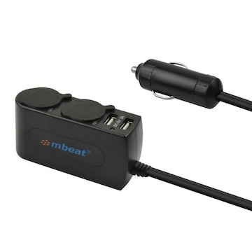 mbeat 3A / 15W Dual Port USB and Dual Cigarette Lighter Car Charger - 2x  USB/2x Cigarette Charger Expanders Fast-charging with 3A output