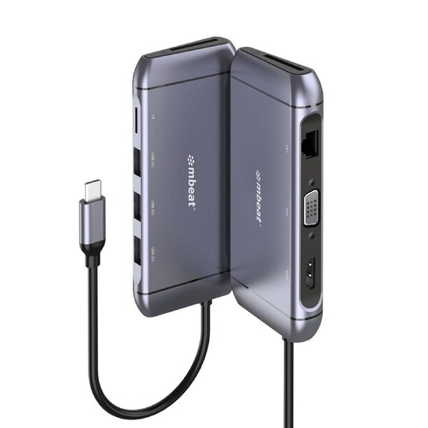 mbeat Elite X9 9-in-1 Multifunction USB-C Docking Station 1x HDMI, 1x VGA 1x USB-C Power Delivery 100W, 3x USB 3.0, MicroSD/SD C