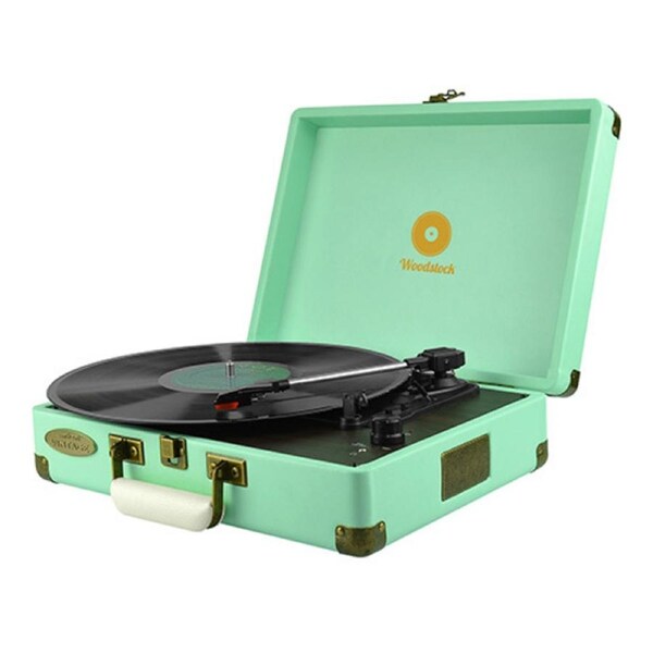 mbeat Woodstock Retro Turntable Player TIIFFANY BLUE Speakers: Built in 2 speaker Interface: Headphone jack, RCA audio out Product Weight: 2.7 kg