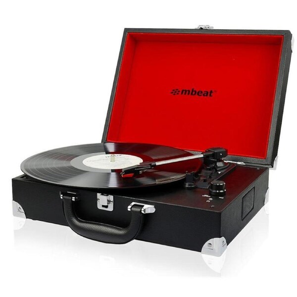 mbeat Retro Briefcase-styled USB Turntable Recorder Built in 3.5mm headphone jack built-in speaker USB output support