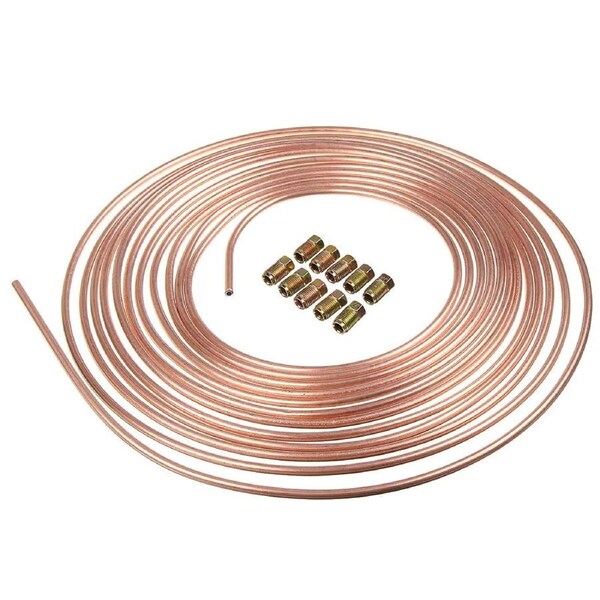 25ft 3/16 Steel Copper Brake Line Tubing Kit Pipe Wire Coil Fitting Nut Joiner