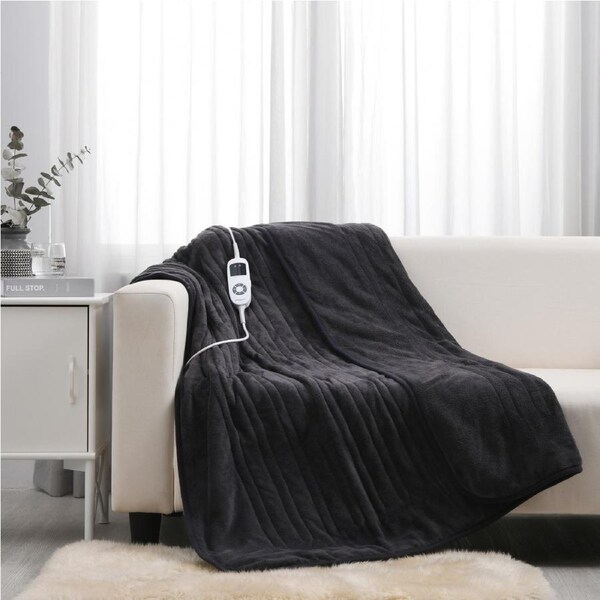Esplanade Home Luxury Heated Throw Dark Grey