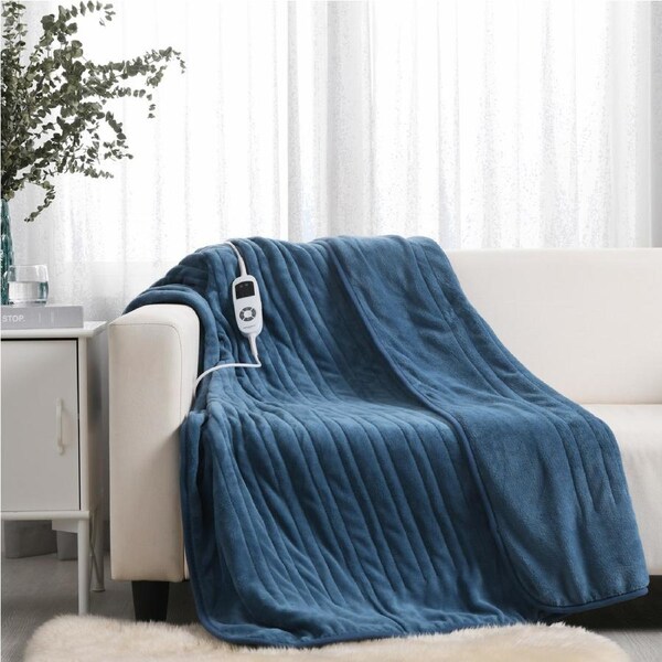 Esplanade Home Luxury Heated Throw Blue