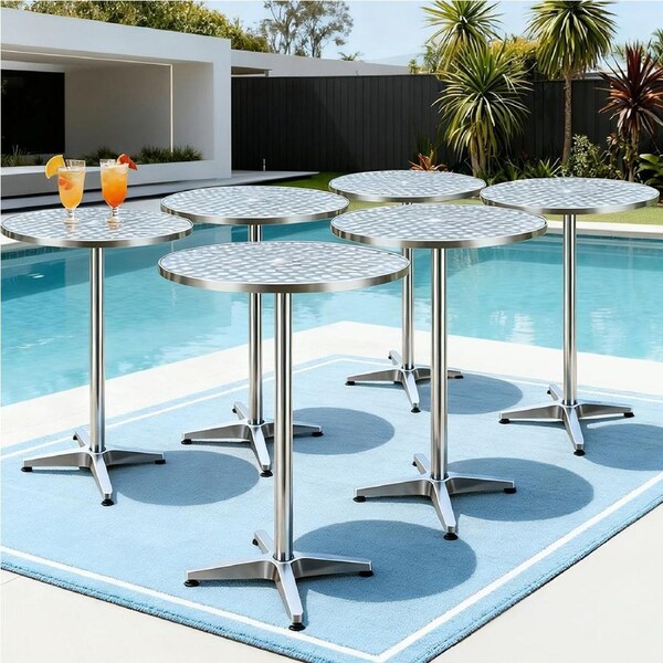Gardeon Set of 6 Outdoor Bar Table Aluminium Round 70/110CM