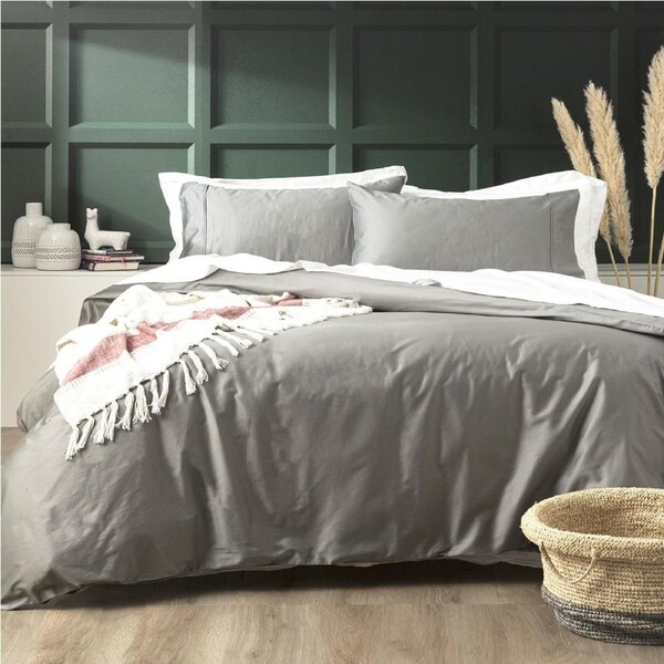 Park Avenue 500TC Super King Bed Quilt Cover Set Natural Bamboo Cotton Charcoal
