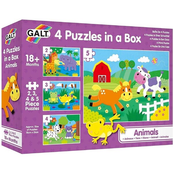 Galt 4 Puzzles in a Box - Animals (2 3 4 & 5 piece)