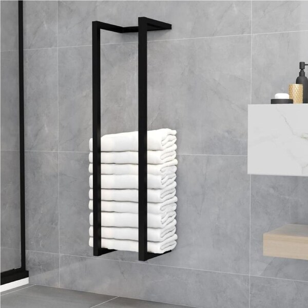 Wall Mount Towel Holder Iron Black Bathroom Storage Rack Furniture Organiser