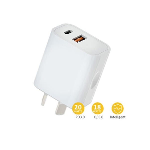 20W USB-C and USB-A Dual Port Mains Charger - White