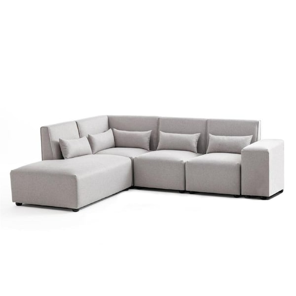 Foret 5 Seater Sofa Modular Corner Lounge Couch Fabric Left Chaise Ottoman Beige L Shape