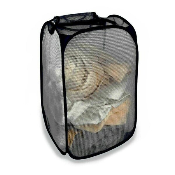 Ozoffer Two Way Pop Up Mesh Washing Laundry Basket Hamper Foldable Bag Black
