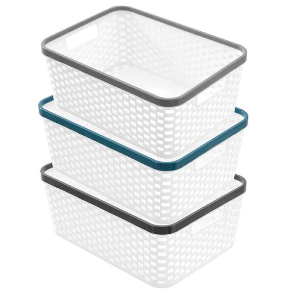 3x Boxsweden 30cm Brik Storage Basket Woven Home Container Organiser Box L Asst