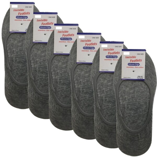 6x NO SHOW COTTON SOCKS Non Slip Heel Grip Low Cut Invisible Footlet Seamless Grey / 2-8