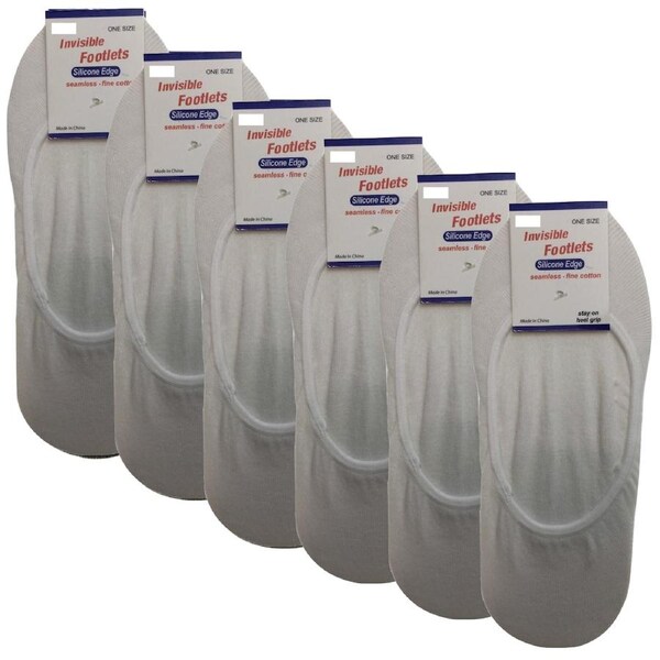 6x NO SHOW COTTON SOCKS Non Slip Heel Grip Low Cut Invisible Footlet Seamless White / 2-8