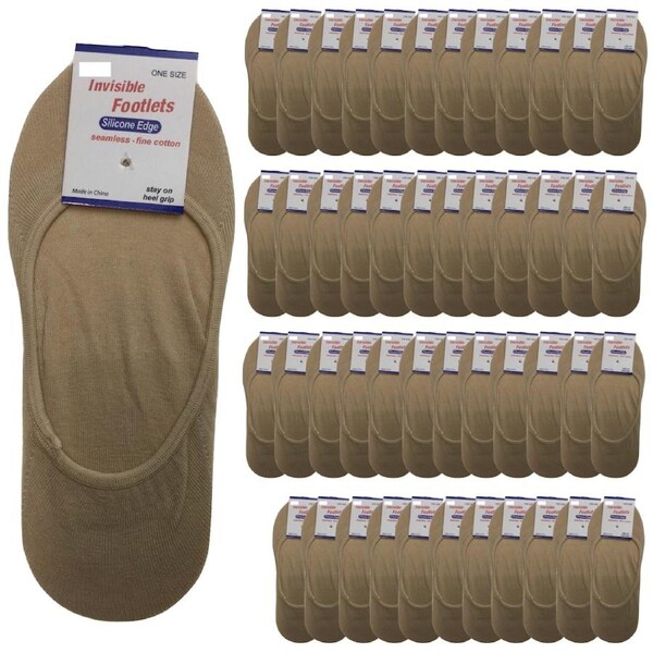 48x NO SHOW COTTON SOCKS Non Slip Heel Grip Low Cut Invisible Footlet Seamless Beige / 2-8
