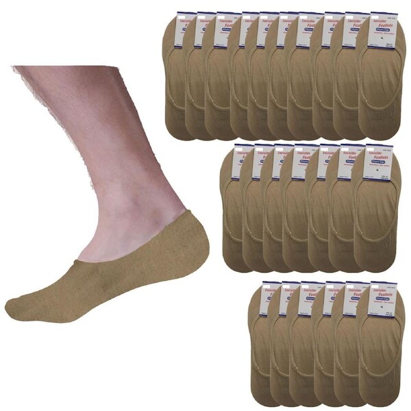 24x NO SHOW COTTON SOCKS Non Slip Heel Grip Low Cut Invisible Footlet Seamless Beige / 2-8