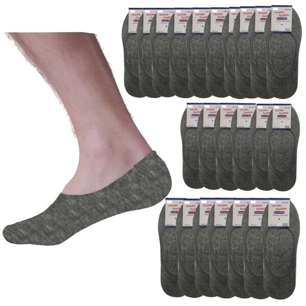 24x NO SHOW COTTON SOCKS Non Slip Heel Grip Low Cut Invisible Footlet Seamless Grey / 2-8