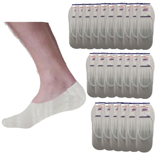 24x NO SHOW COTTON SOCKS Non Slip Heel Grip Low Cut Invisible Footlet Seamless White / 2-8