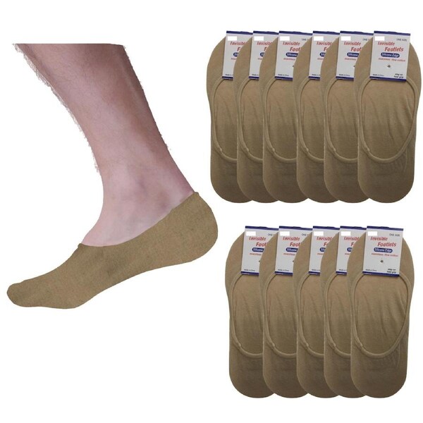 12x NO SHOW COTTON SOCKS Non Slip Heel Grip Low Cut Invisible Footlet Seamless Beige / 2-8