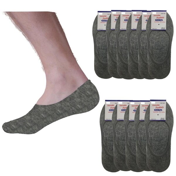 12x NO SHOW COTTON SOCKS Non Slip Heel Grip Low Cut Invisible Footlet Seamless Grey / 2-8