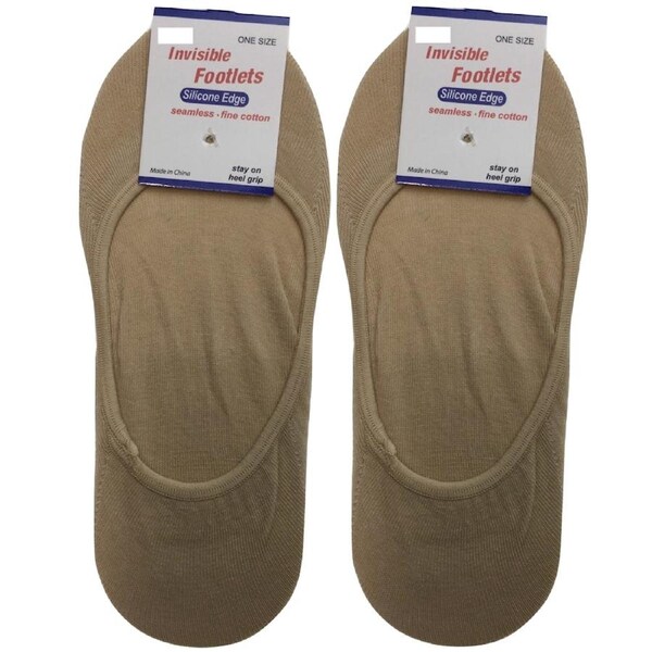 2x NO SHOW COTTON SOCKS Non Slip Heel Grip Low Cut Invisible Footlet Seamless Beige / 2-8