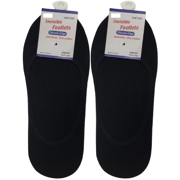 2x NO SHOW COTTON SOCKS Non Slip Heel Grip Low Cut Invisible Footlet Seamless Black / 2-8