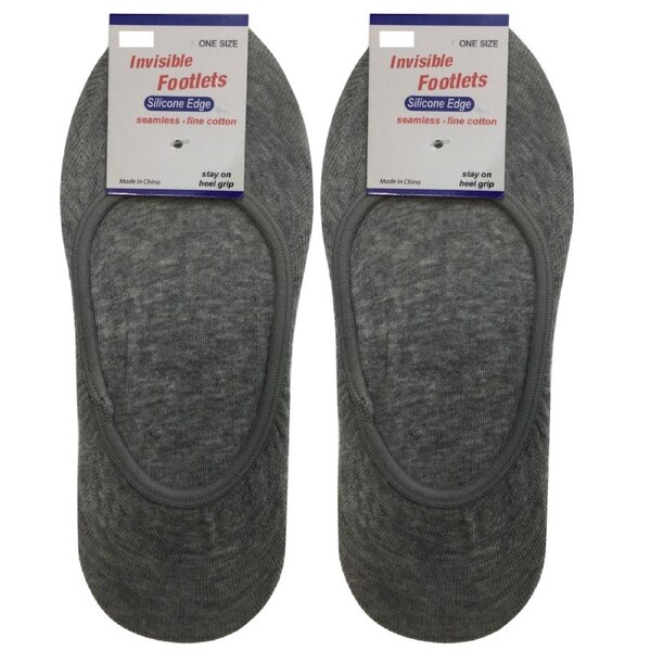 2x NO SHOW COTTON SOCKS Non Slip Heel Grip Low Cut Invisible Footlet Seamless Grey / 2-8