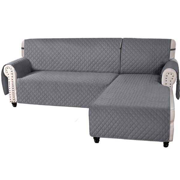 Sofa Cover L Shape Non-Slip Water Resistant Protector For Sectional Sofa Chaise Large / Grey