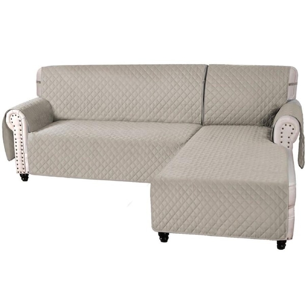 Sofa Cover L Shape Non-Slip Water Resistant Protector For Sectional Sofa Chaise Large / Khaki