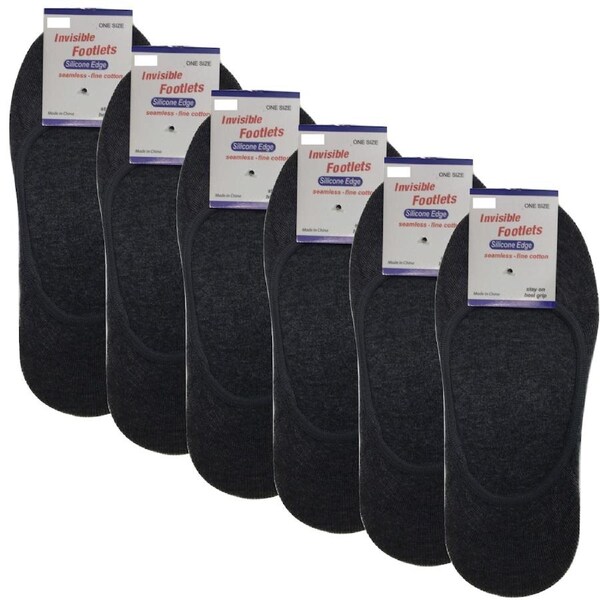6x NO SHOW COTTON SOCKS Non Slip Heel Grip Low Cut Invisible Footlet Seamless Charcoal / 2-8