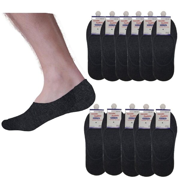 12x NO SHOW COTTON SOCKS Non Slip Heel Grip Low Cut Invisible Footlet Seamless Charcoal / 2-8