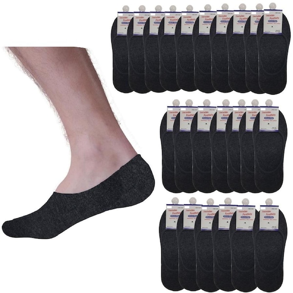 24x NO SHOW COTTON SOCKS Non Slip Heel Grip Low Cut Invisible Footlet Seamless Charcoal / 2-8