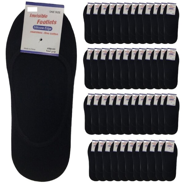 48x NO SHOW COTTON SOCKS Non Slip Heel Grip Low Cut Invisible Footlet Seamless Charcoal / 2-8