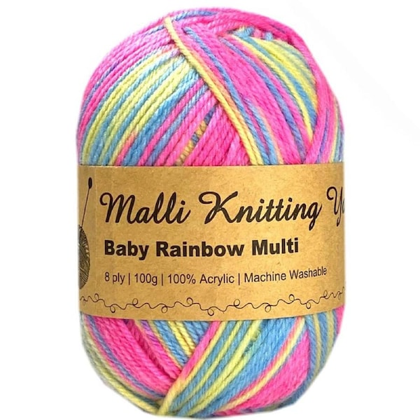Malli Knitting 100g Acrylic Yarn - Baby Rainbow Multi