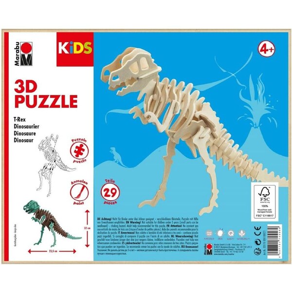 Marabu Wooden DIY Jigsaw 3D Puzzle - Dinosaur T-Rex