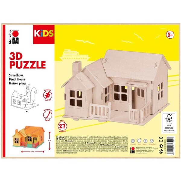 Marabu Wooden DIY Jigsaw 3D Puzzle - Beach House