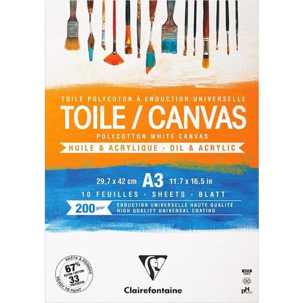 Clairefontaine Primed Cotton Canvas Paper Pad A3