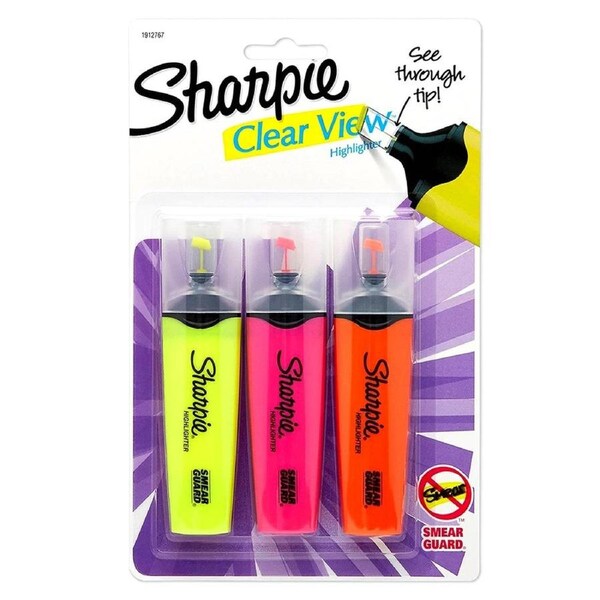 Sharpie 3pk Clearview Highlighter Pens Set Chisel Tip Fluorescent