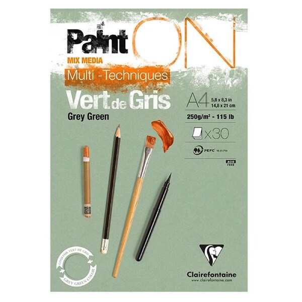 Clairefontaine Paint'ON 250gsm Grey Green Specialty Paper Pad A4
