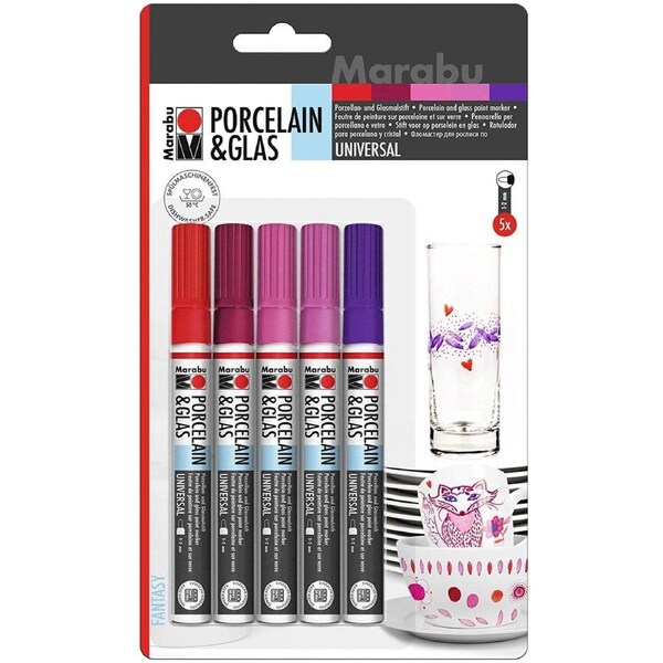 Marabu Porcelain Glass & Ceramic Markers Pens Fantasy Set